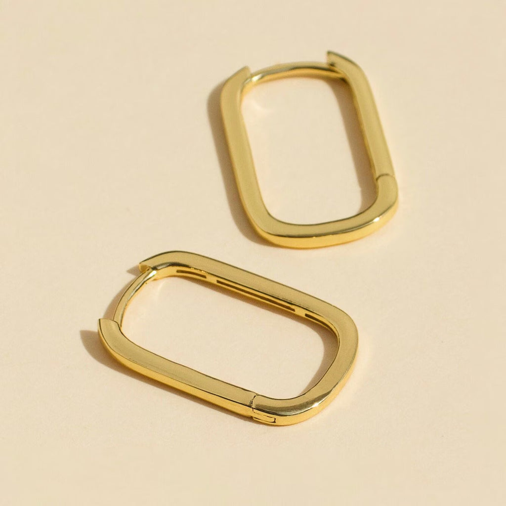 14K Gold Filled Large Oval Hoop Earrings - Elegant Dangle Design.