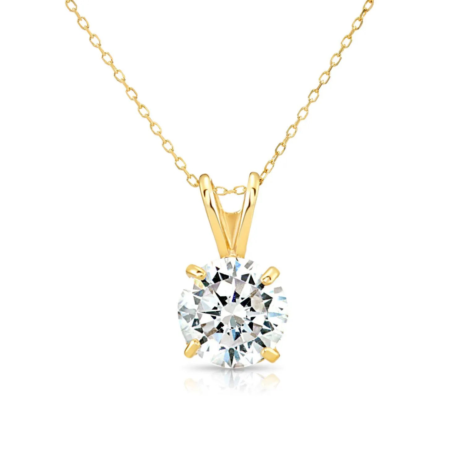 14K Yellow Gold CZ Pendant Charm, Solitaire Necklace with Brilliant Round-Cut Simulated Diamond Center Stone 