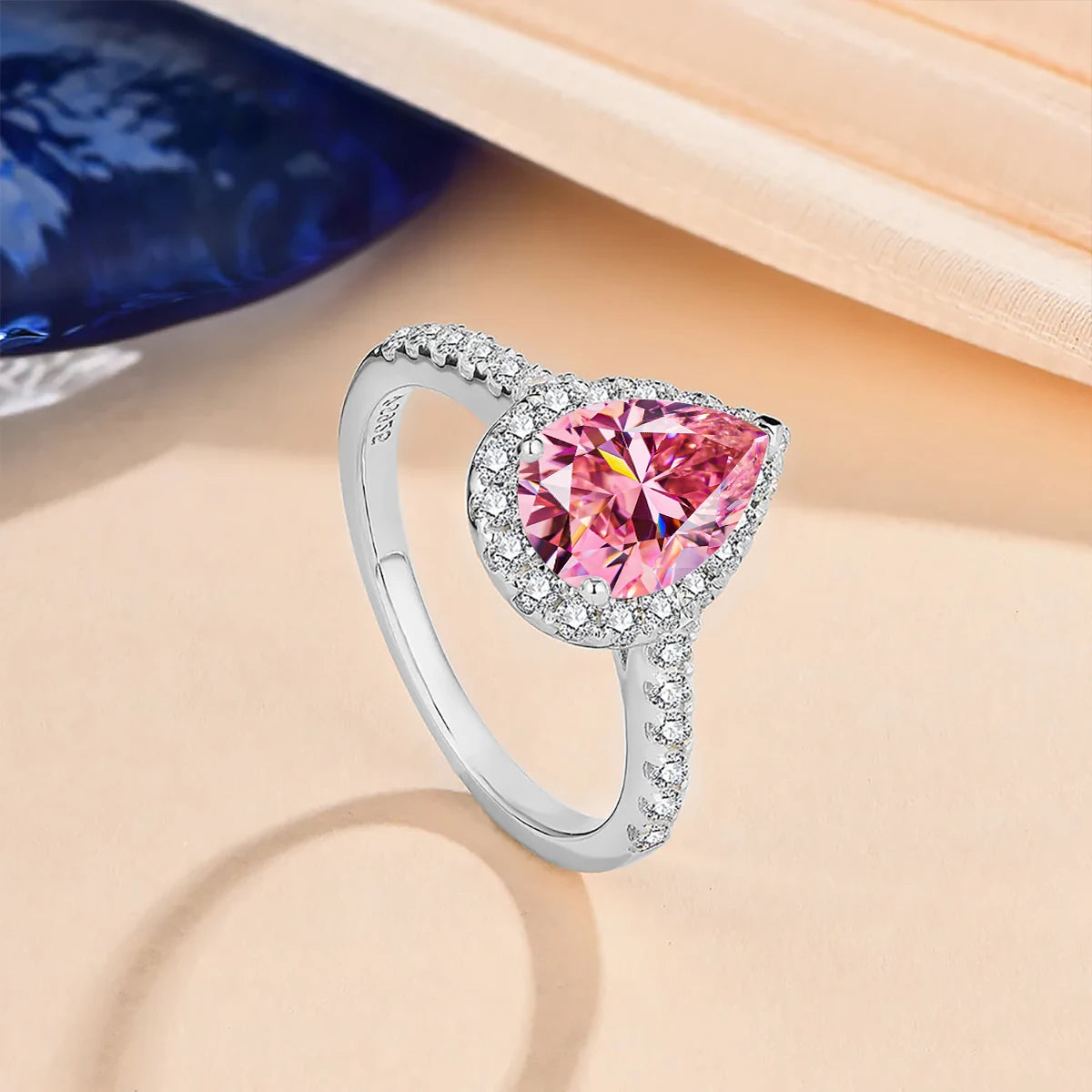 2-Carat Pink Moissanite Pear-Shaped Ring