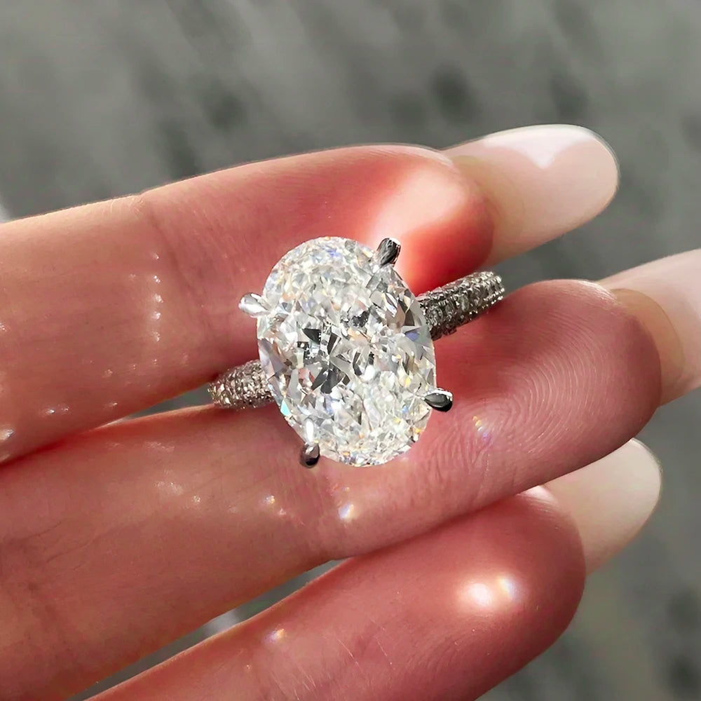 8CT Oval Cut Moissanite Ring in 925 Sterling Silver - Sparkling Lab-Created Diamond Wedding Band