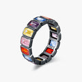 S925 Sterling Silver Geometric Rainbow Square Ring 
