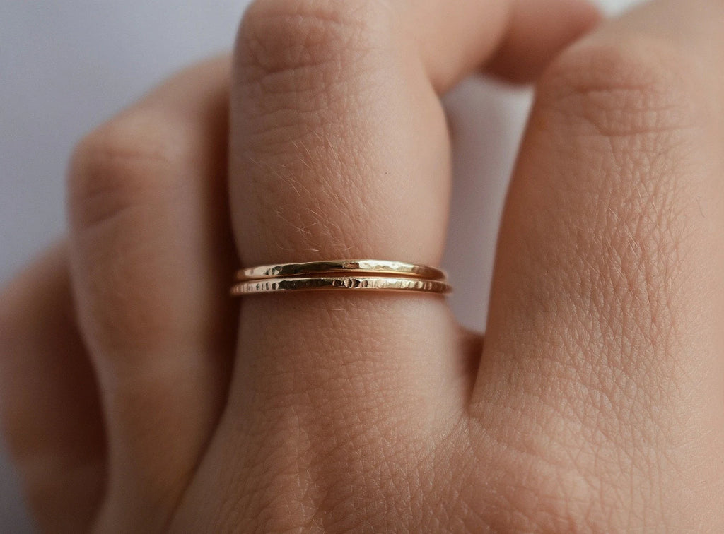 14K Gold Filled Hammered Stacker Ring - Handmade Textured Minimalist Design for Her