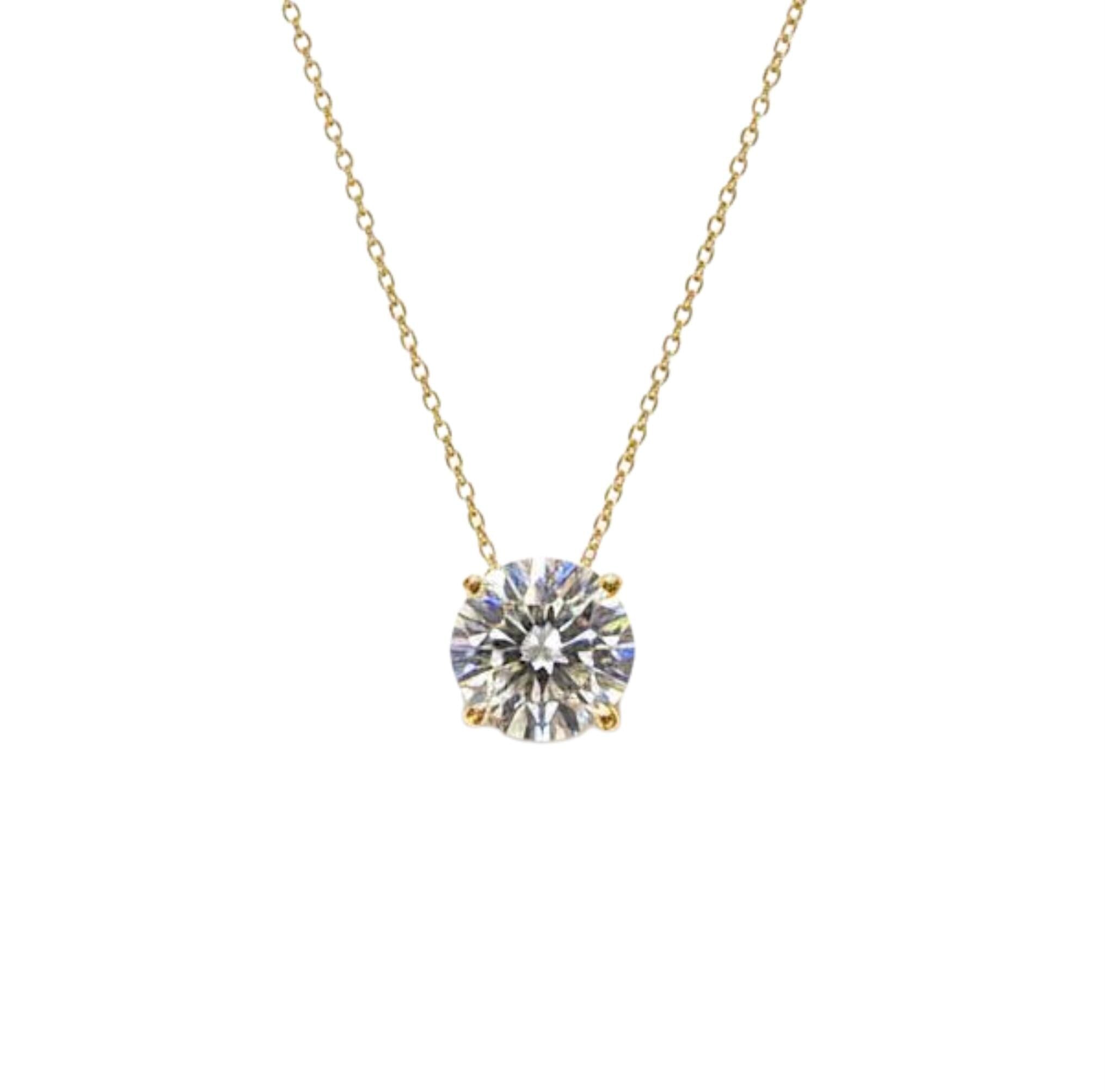 14K Gold Lab Grown Diamond Necklace – Minimalist Floating Diamond Pendant – Real Gold Solitaire Necklace for Women