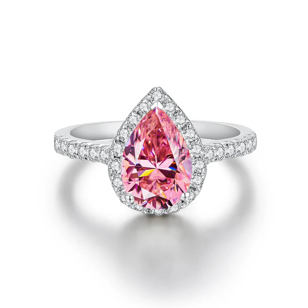 2-Carat Pink Moissanite Pear-Shaped Ring