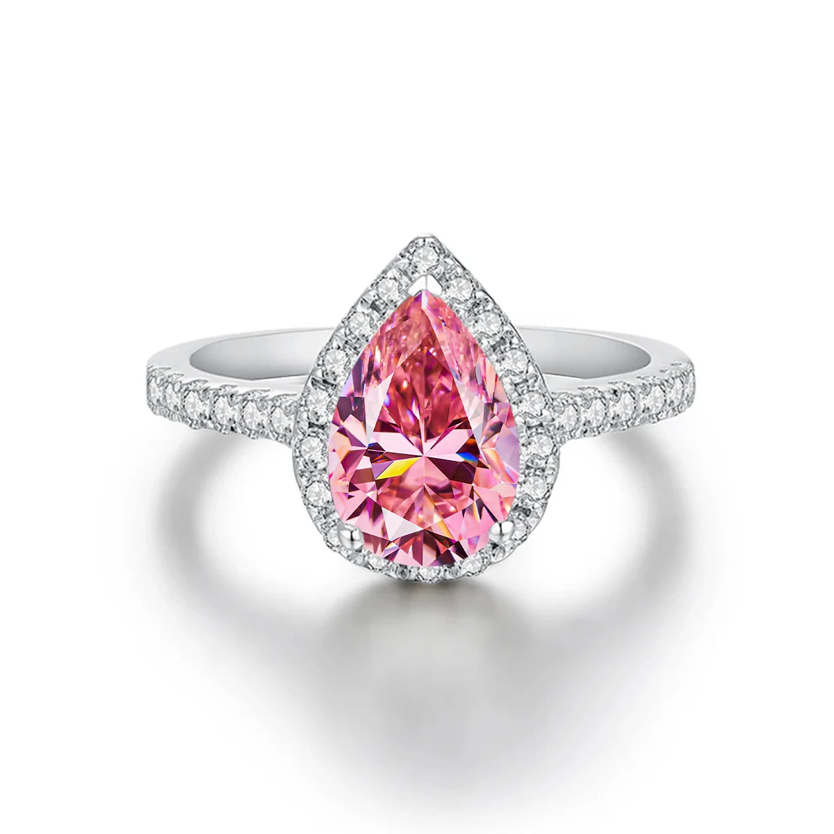 2-Carat Pink Moissanite Pear-Shaped Ring