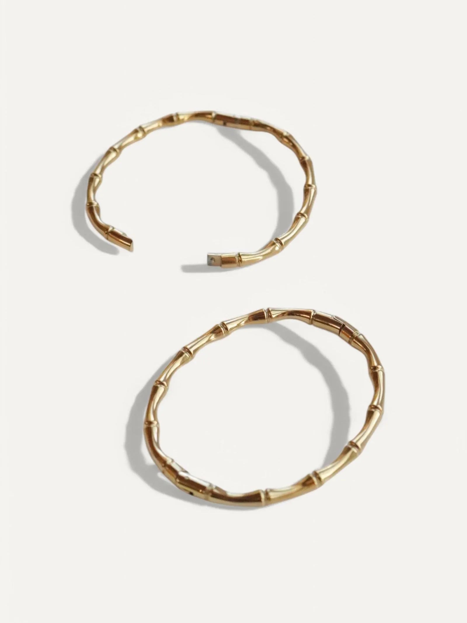 Chunky 18Kt Gold Bangle Set - Minimalist Oval and Bamboo Design