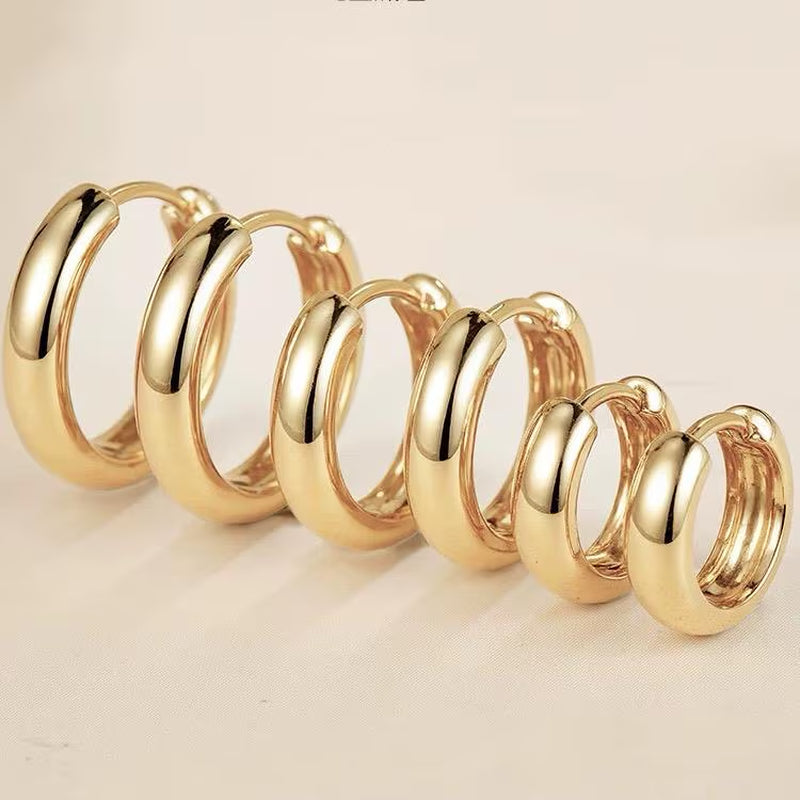 18K Solid Gold 3mm Plain Hoop Earrings - Dainty Everyday Huggie Style