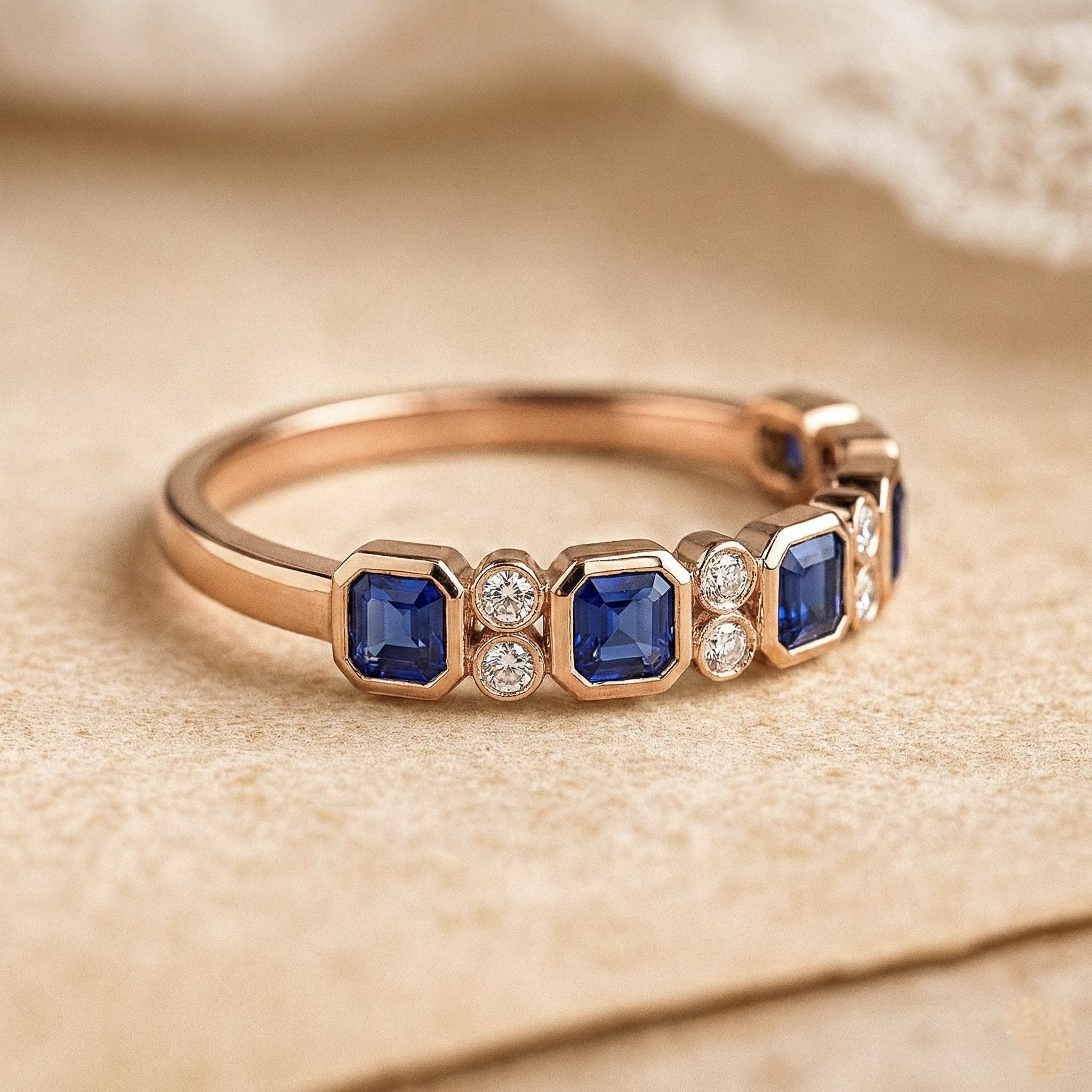 Moissanite and Blue Sapphire Eternity Ring 