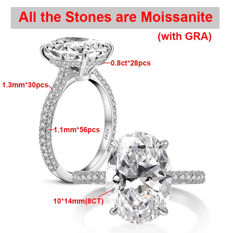 8CT Oval Cut Moissanite Ring in 925 Sterling Silver - Sparkling Lab-Created Diamond Wedding Band