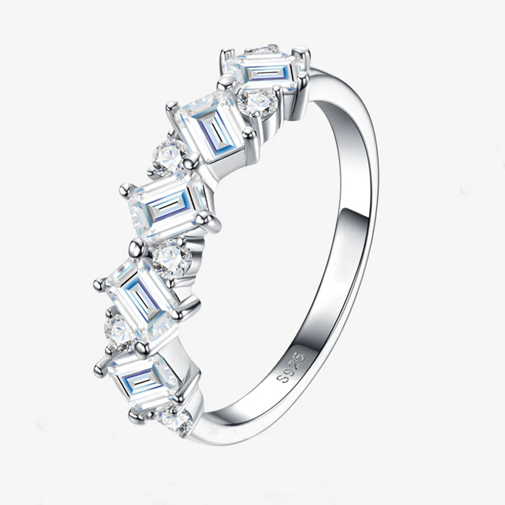 Moissanite Emerald Round Cut Lab Diamond Women's Full Eternity Ring in 925 Sterling Silver