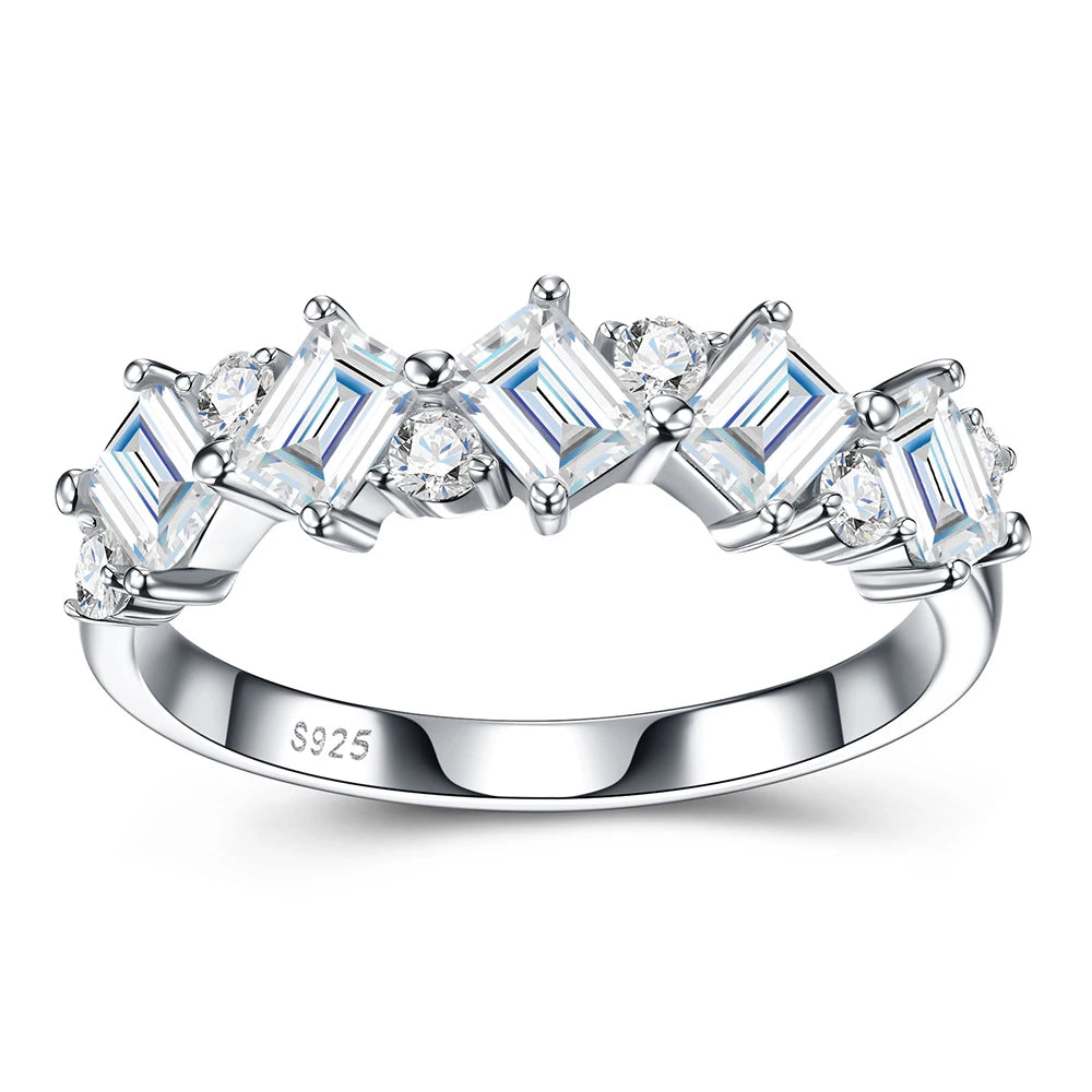 Moissanite Emerald Round Cut Lab Diamond Women's Full Eternity Ring in 925 Sterling Silver