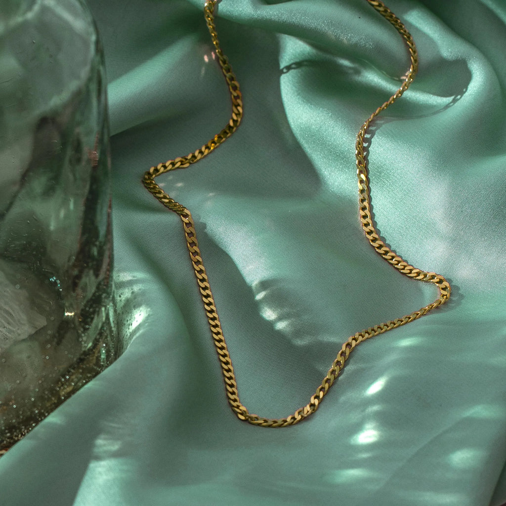 14K Solid Gold Curb Chain Necklace | Cuban Chain for Layering | Elegant Dainty Gold Chain