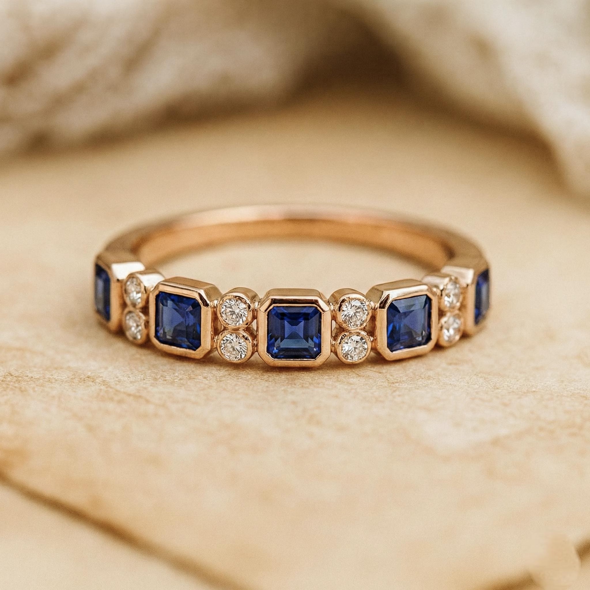 Moissanite and Blue Sapphire Eternity Ring 