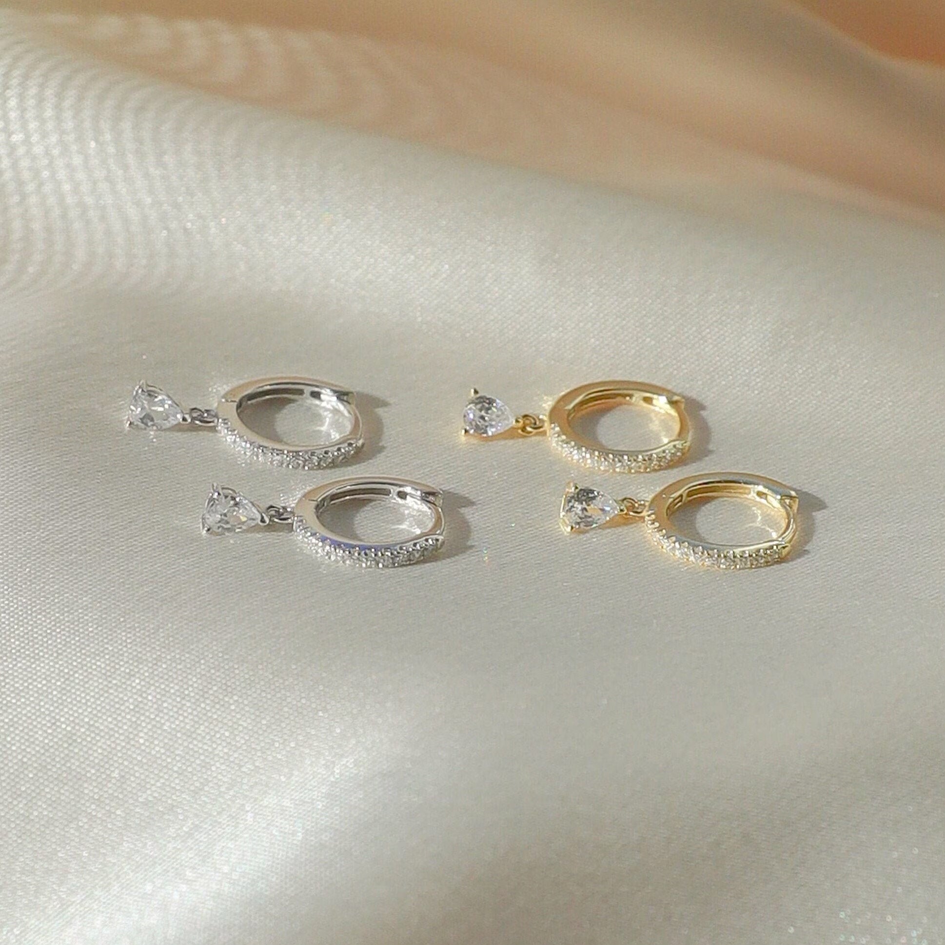18K Gold Small Hoop Earrings with Diamond Accents 