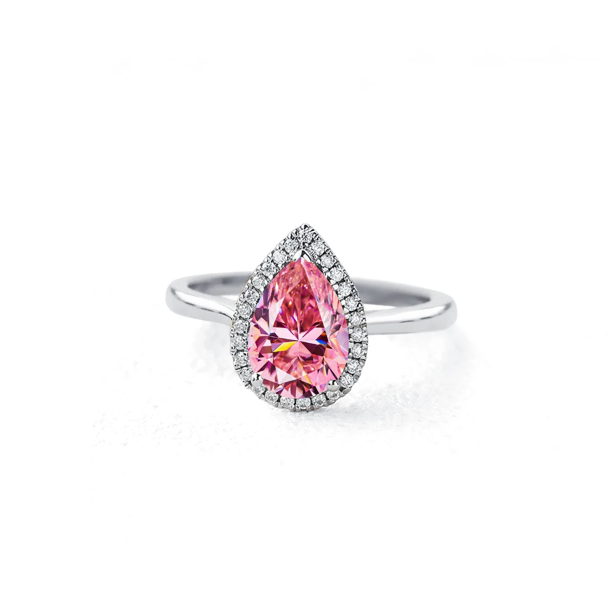 2-Carat Pink Moissanite Pear-Shaped Ring