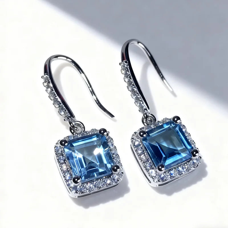 SGARIT 925 Sterling Silver Natural Sky Blue Topaz Earrings 