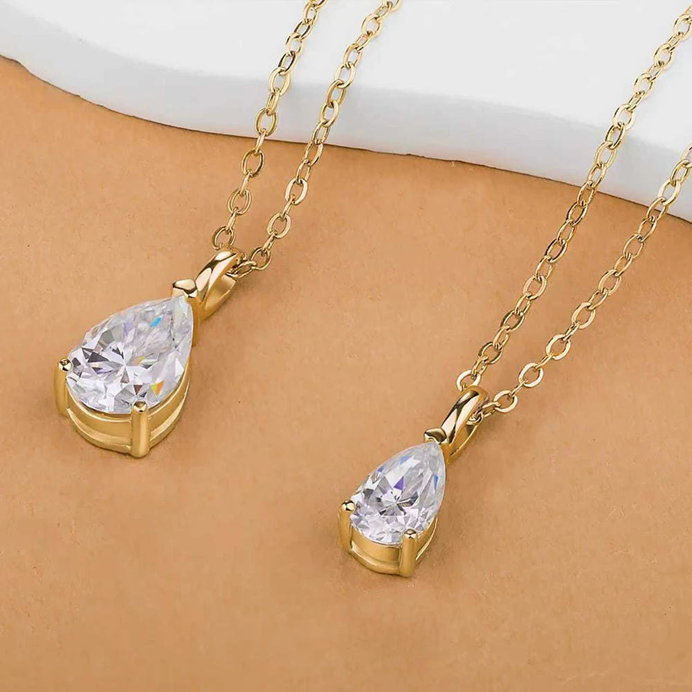 Solitaire Moissanite Pendant Necklace for Women in Pear, Oval, Marquise, and Emerald Cuts - S925 Silver Jewelry, Available in 1CT and 2CT