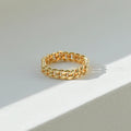 18K Gold Curb Chain Stacking Ring - Thick Chain Statement Ring