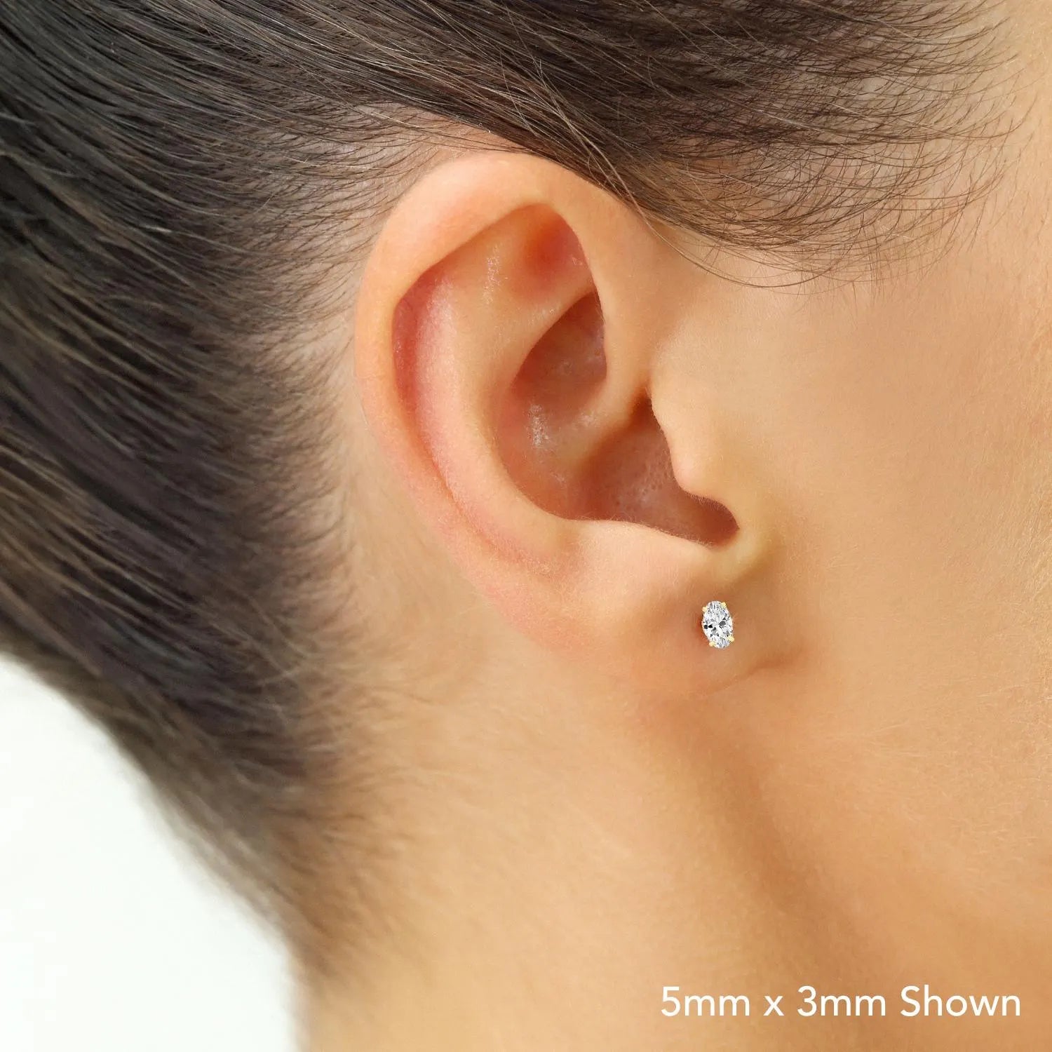 14K Solid Yellow Gold Oval CZ Basket Set Stud Earrings, Push Back and Sleeper Design,