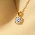 14K Yellow Gold CZ Pendant Charm, Solitaire Necklace with Brilliant Round-Cut Simulated Diamond Center Stone 