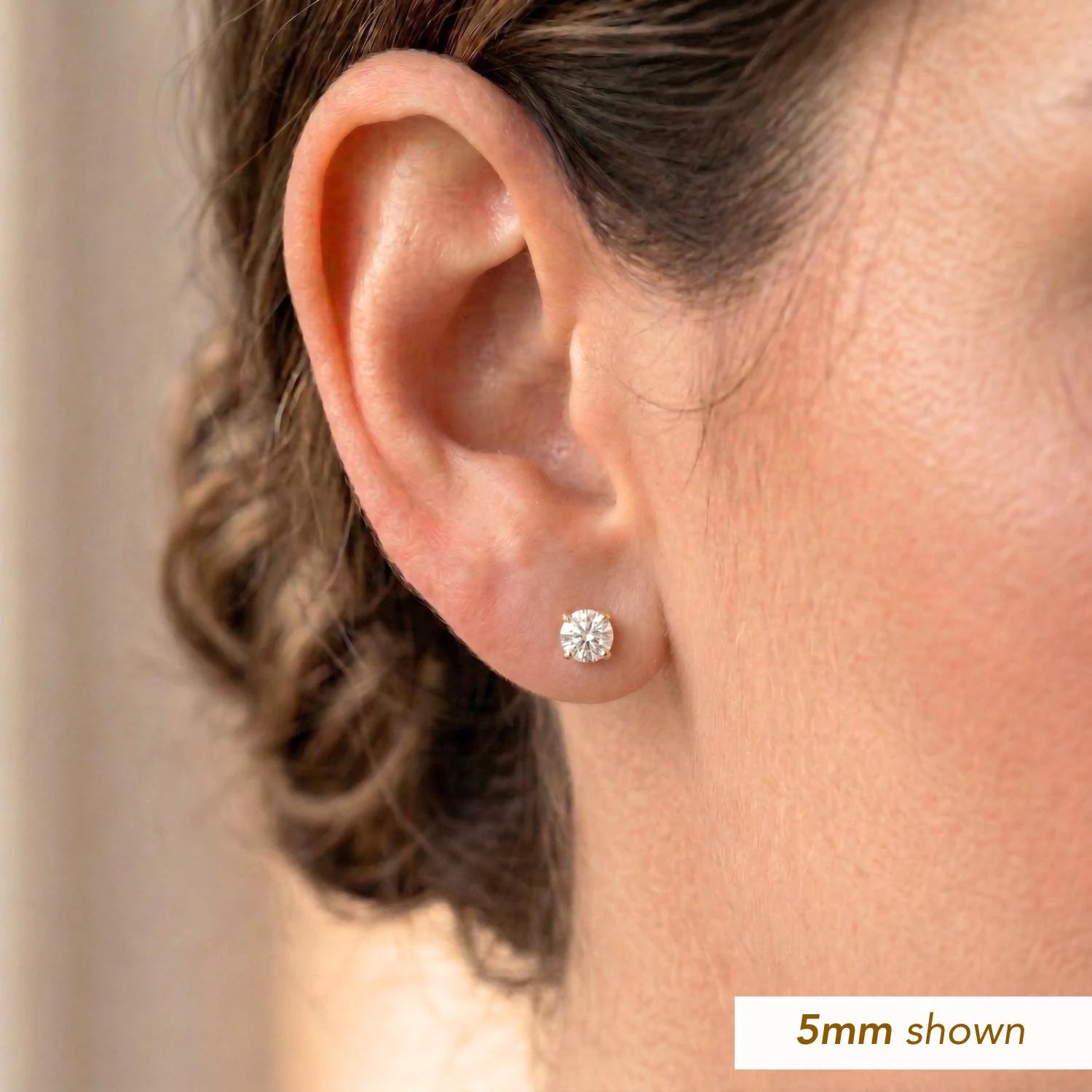 14K Gold Round Brilliant-Cut CZ Stud Earrings, Simulated Diamond Pushback Earrings 