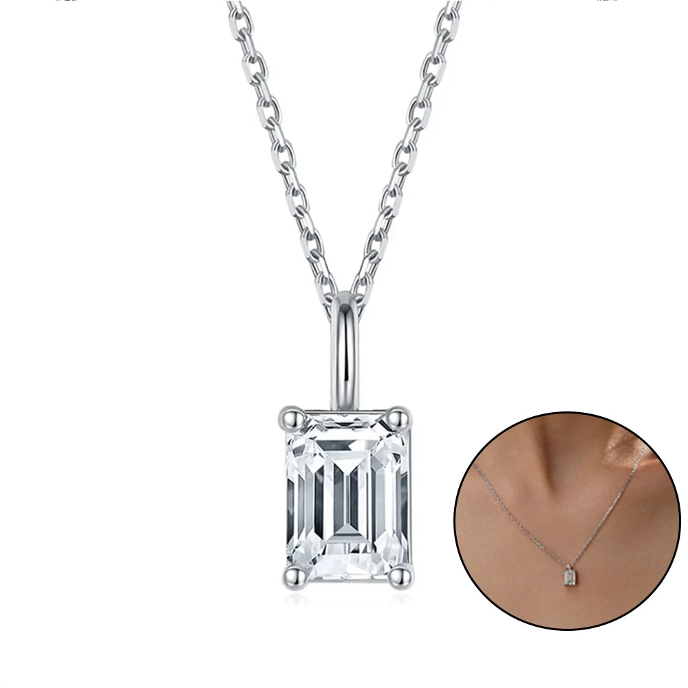 Solitaire Moissanite Pendant Necklace for Women in Pear, Oval, Marquise, and Emerald Cuts - S925 Silver Jewelry, Available in 1CT and 2CT