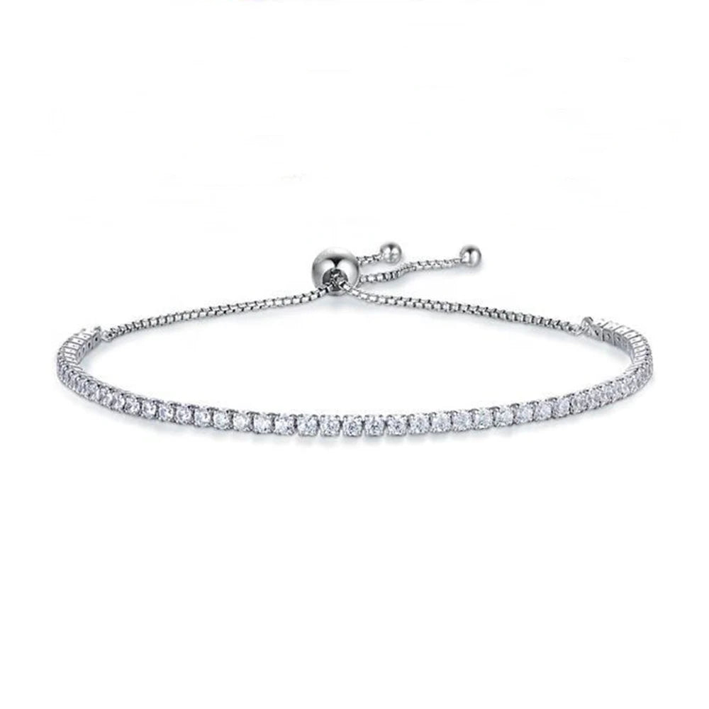 2mm Round Moissanite Tennis Bracelet for Women, D Color Lab-Created Diamond, 925 Sterling Silver with 18K White Gold Plating, Adjustable Chain