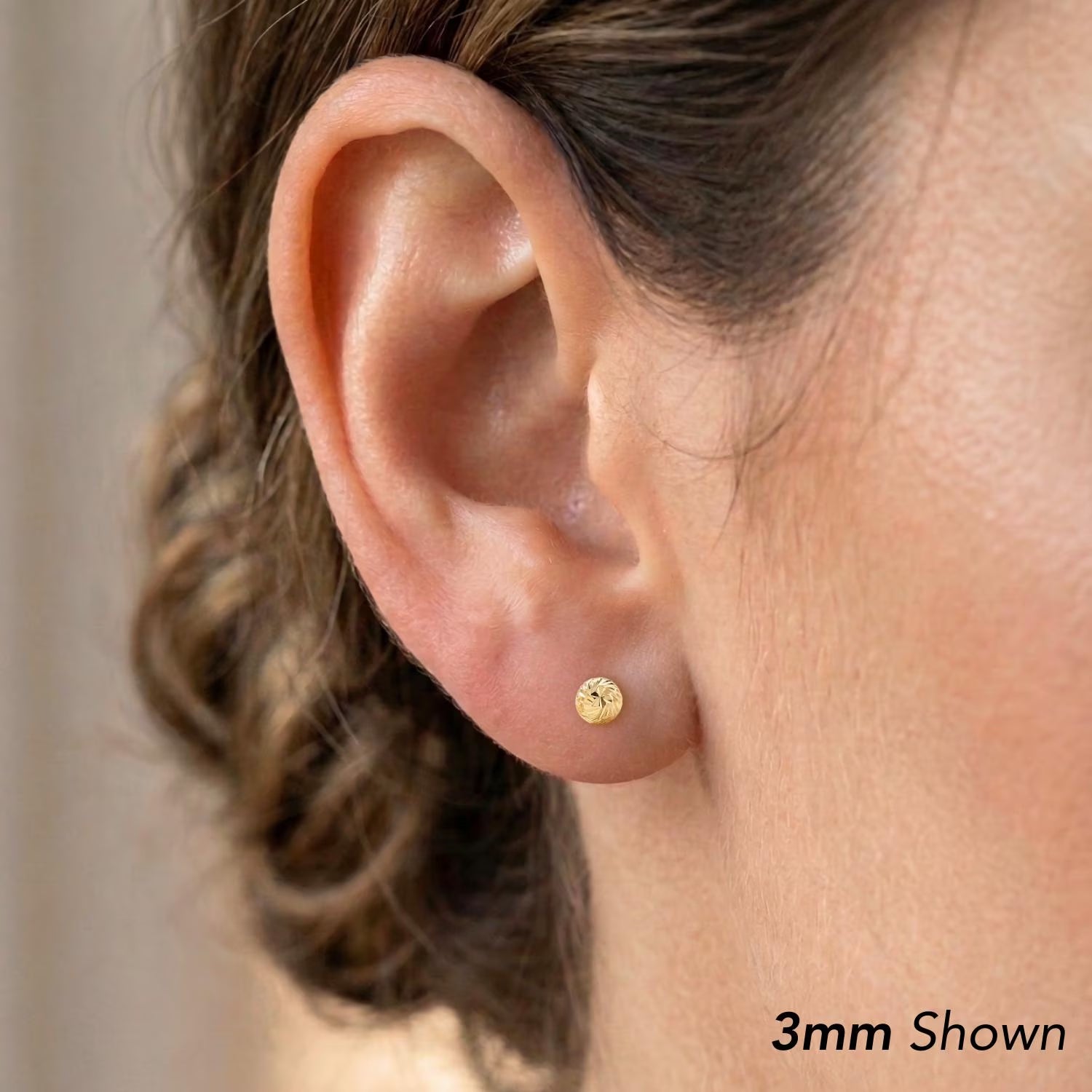 14K Gold Spiral Engraved Ball Stud Earrings with Pushback Closure and Hand-Engraved Diamond-Cut Accents 