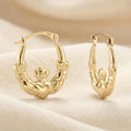 10K Yellow Gold Heart and Crown Claddagh Hoop Earrings 