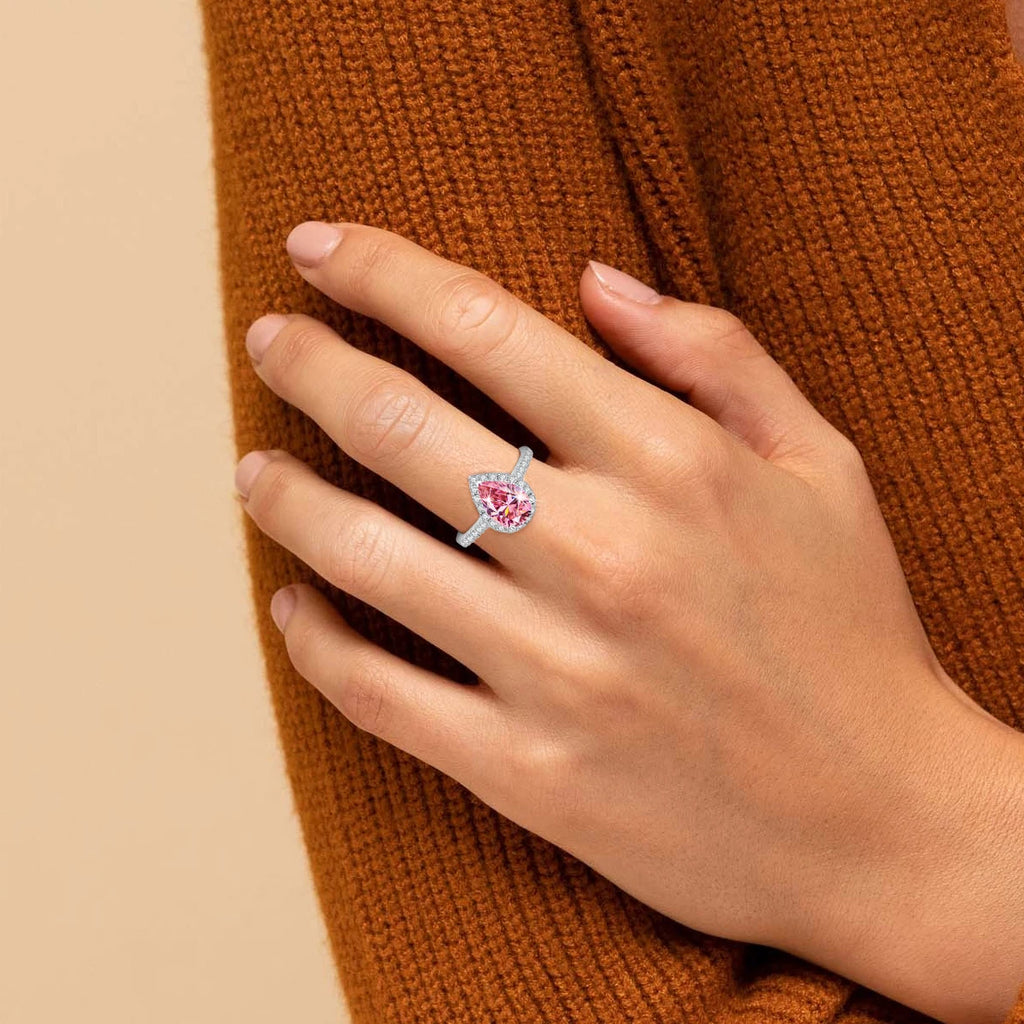 2-Carat Pink Moissanite Pear-Shaped Ring