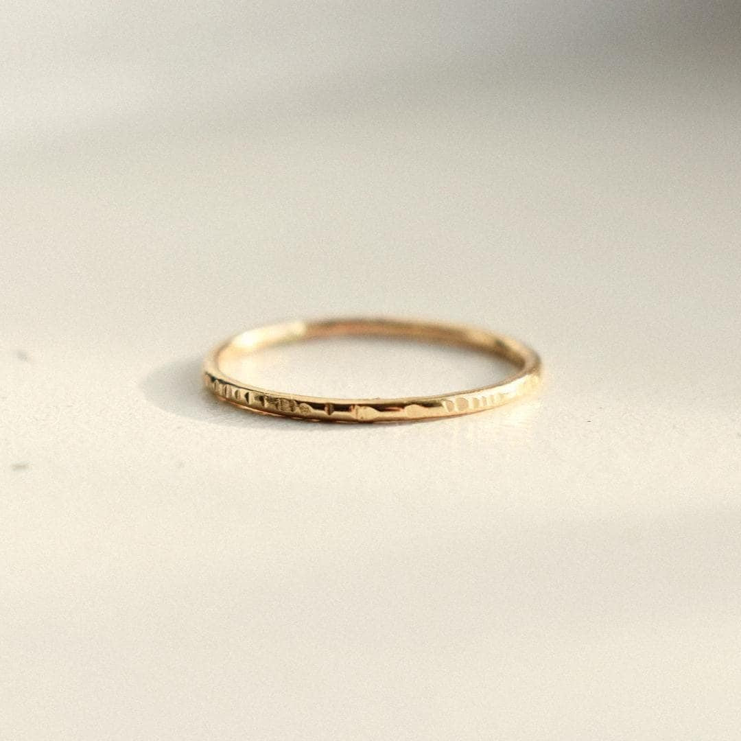 14K Gold Filled Hammered Stacker Ring - Handmade Textured Minimalist Design for Her