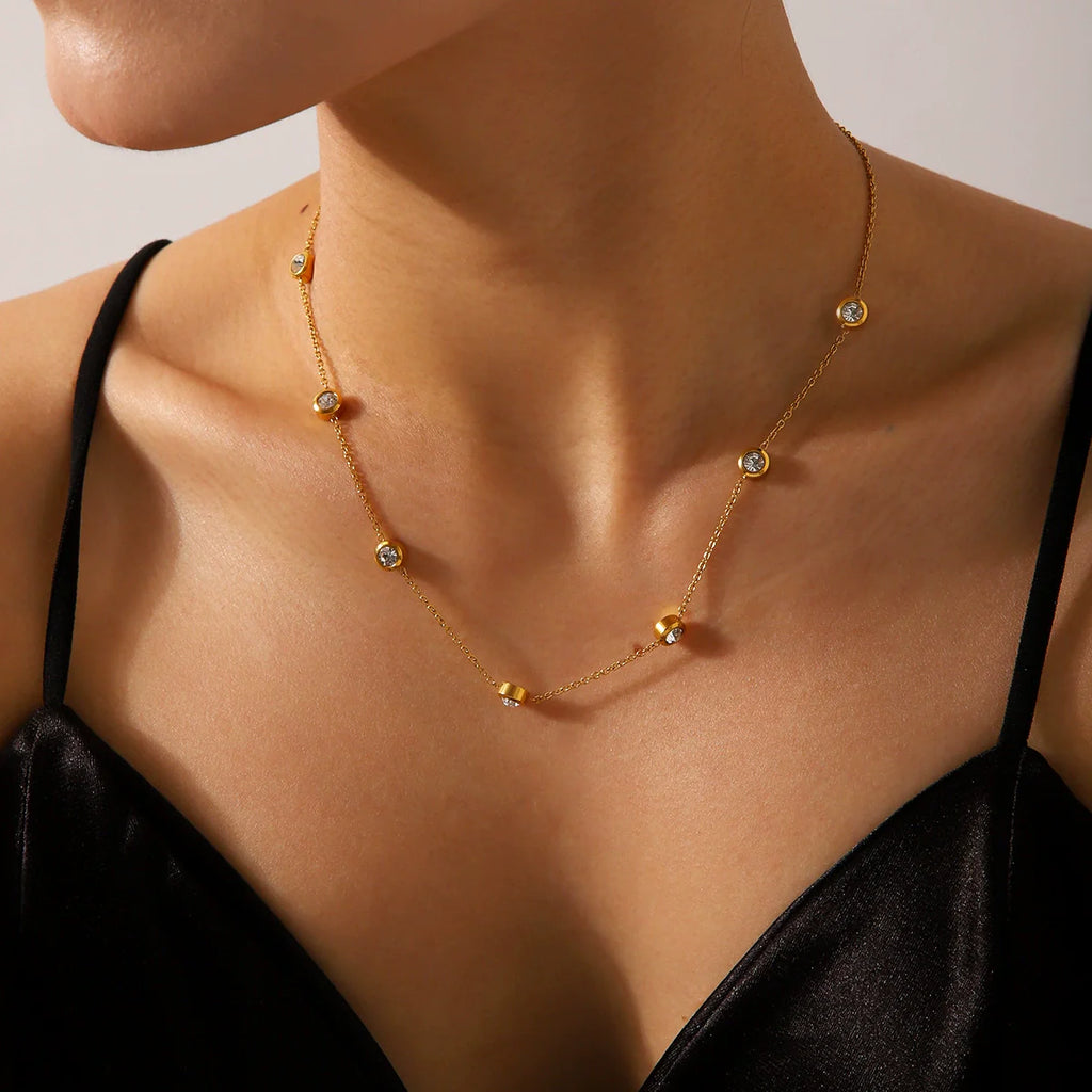 Necklace Zircon Geometric Titanium Steel 
