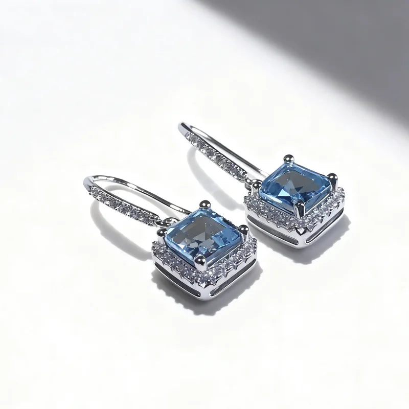 SGARIT 925 Sterling Silver Natural Sky Blue Topaz Earrings 