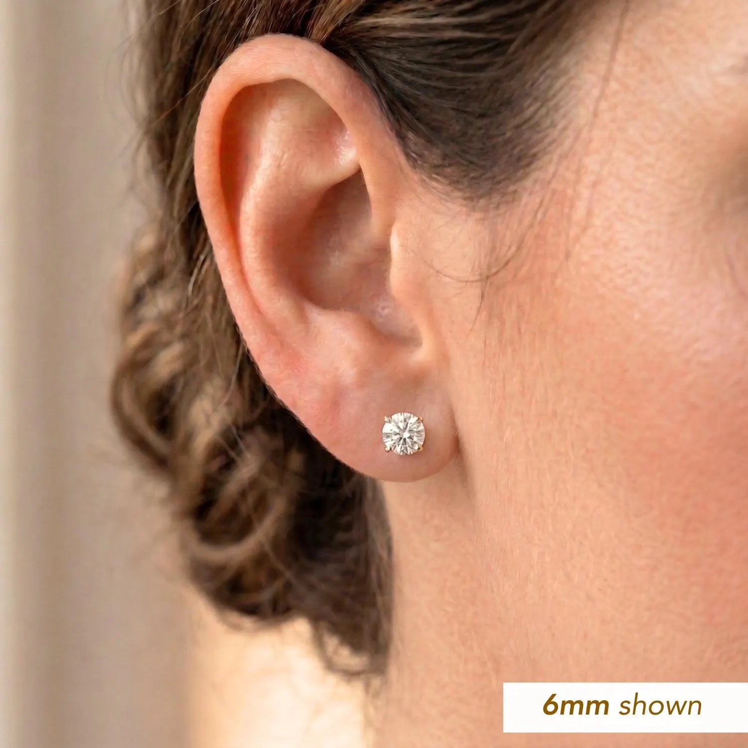 14K Gold Round Brilliant-Cut CZ Stud Earrings, Simulated Diamond Pushback Earrings 