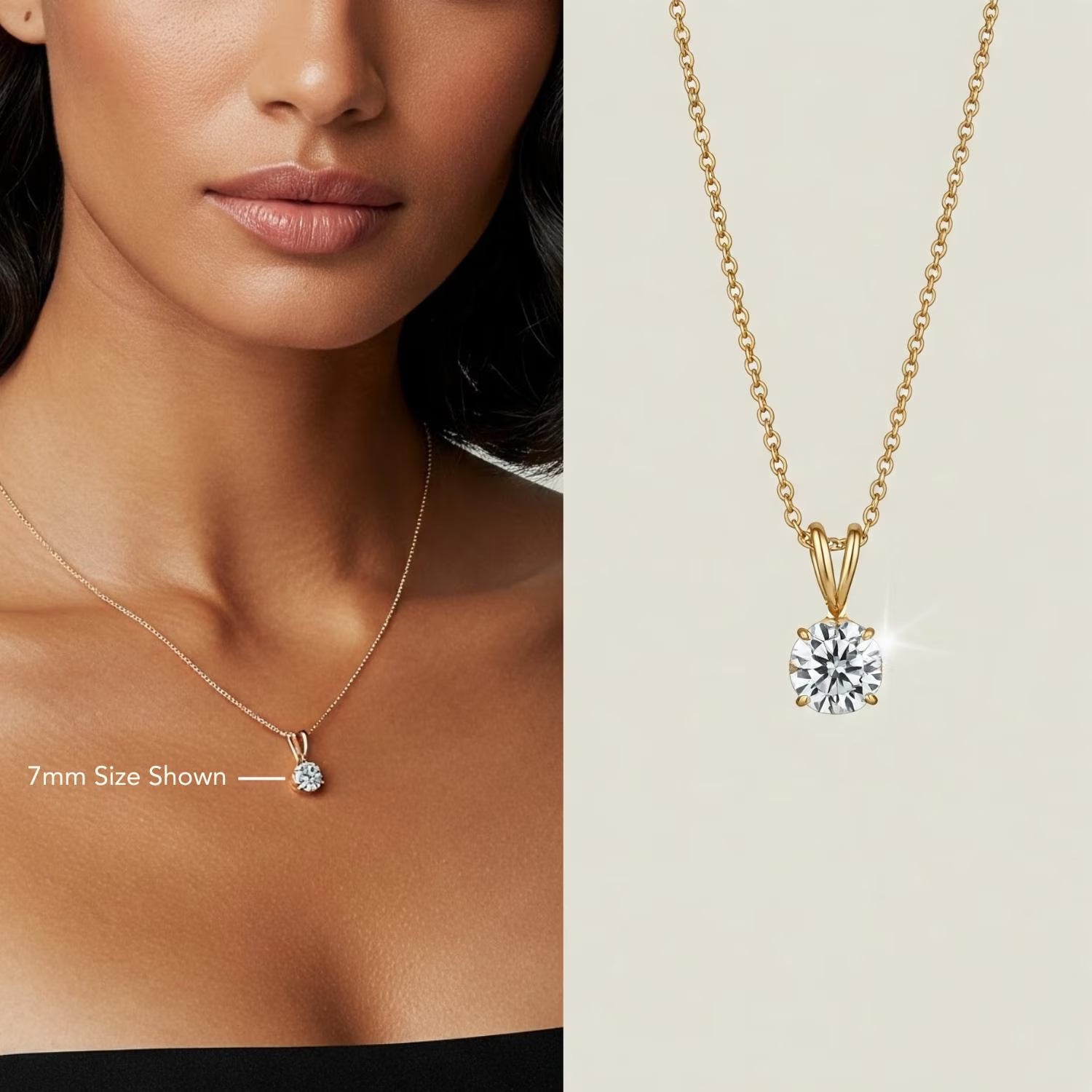 14K Yellow Gold CZ Pendant Charm, Solitaire Necklace with Brilliant Round-Cut Simulated Diamond Center Stone 