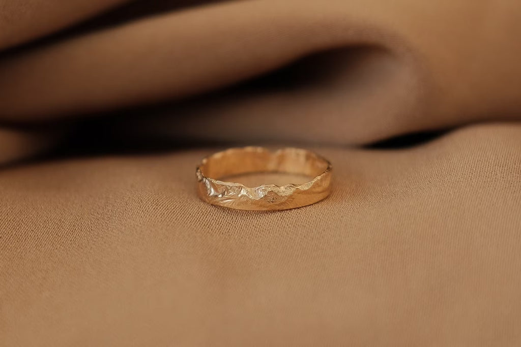 Organic Gold Rings for Women - Unique Hammered Minimalist Textured Rustic Stacking Band Ring
