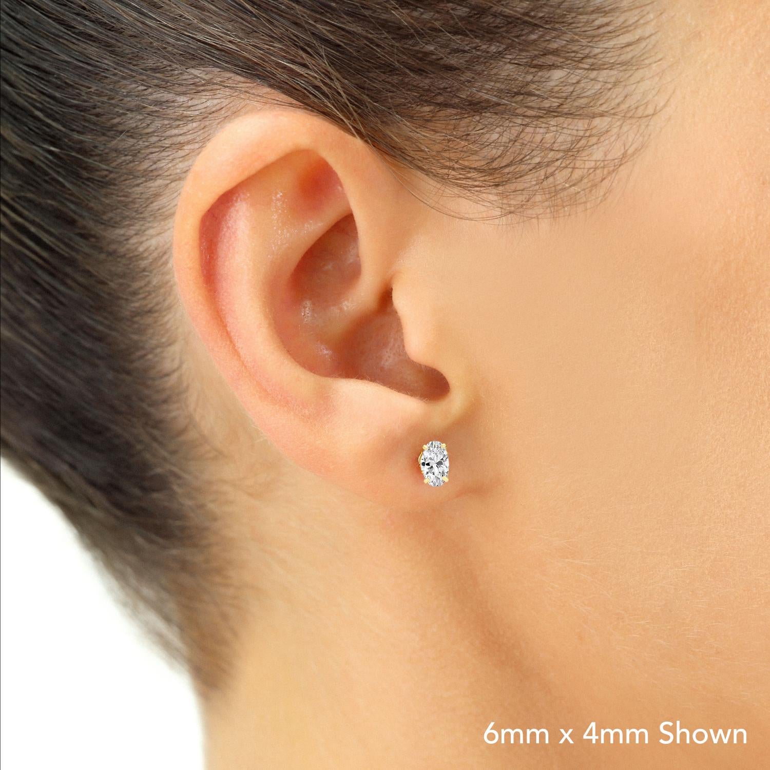 14K Solid Yellow Gold Oval CZ Basket Set Stud Earrings, Push Back and Sleeper Design,