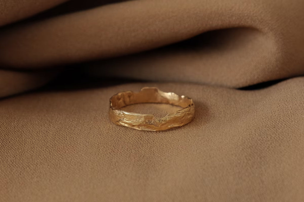 Organic Gold Rings for Women - Unique Hammered Minimalist Textured Rustic Stacking Band Ring