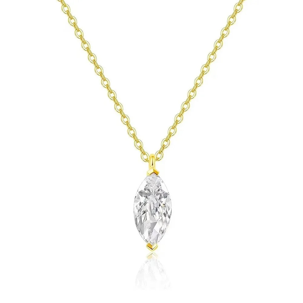 Solitaire Moissanite Pendant Necklace for Women in Pear, Oval, Marquise, and Emerald Cuts - S925 Silver Jewelry, Available in 1CT and 2CT