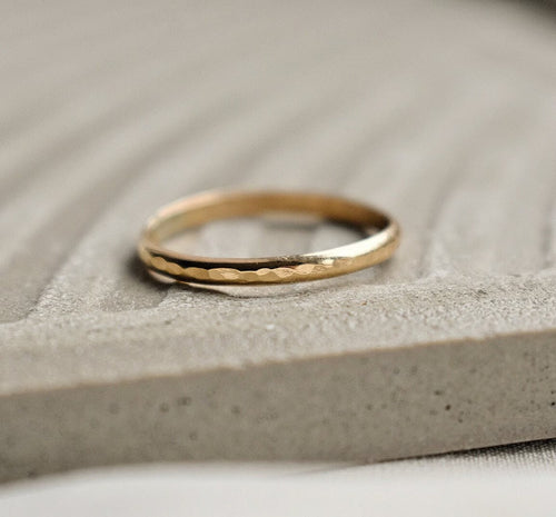 14K Gold Filled Stacker Ring - Handmade Textured Gold Ring for Her