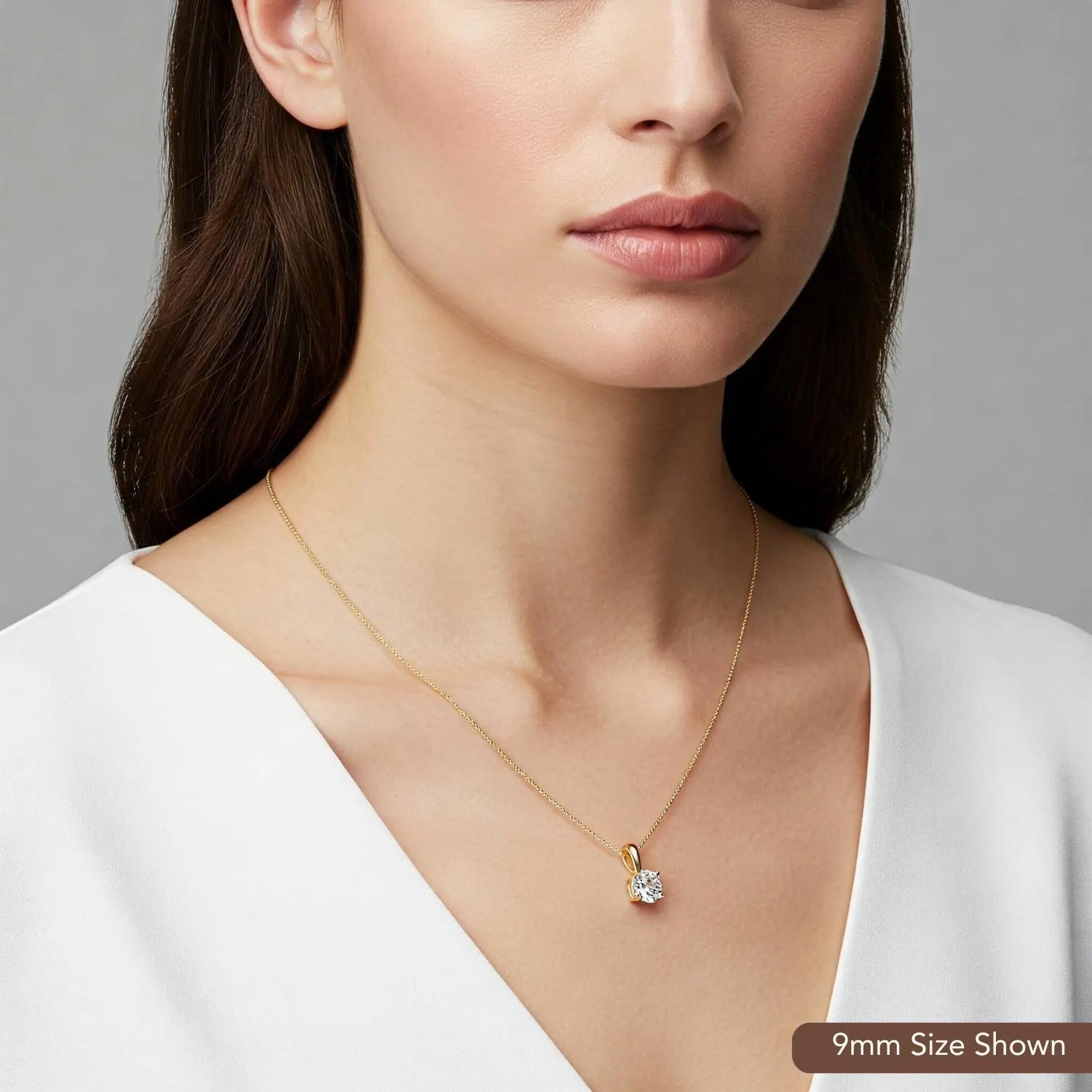 14K Yellow Gold CZ Pendant Charm, Solitaire Necklace with Brilliant Round-Cut Simulated Diamond Center Stone 