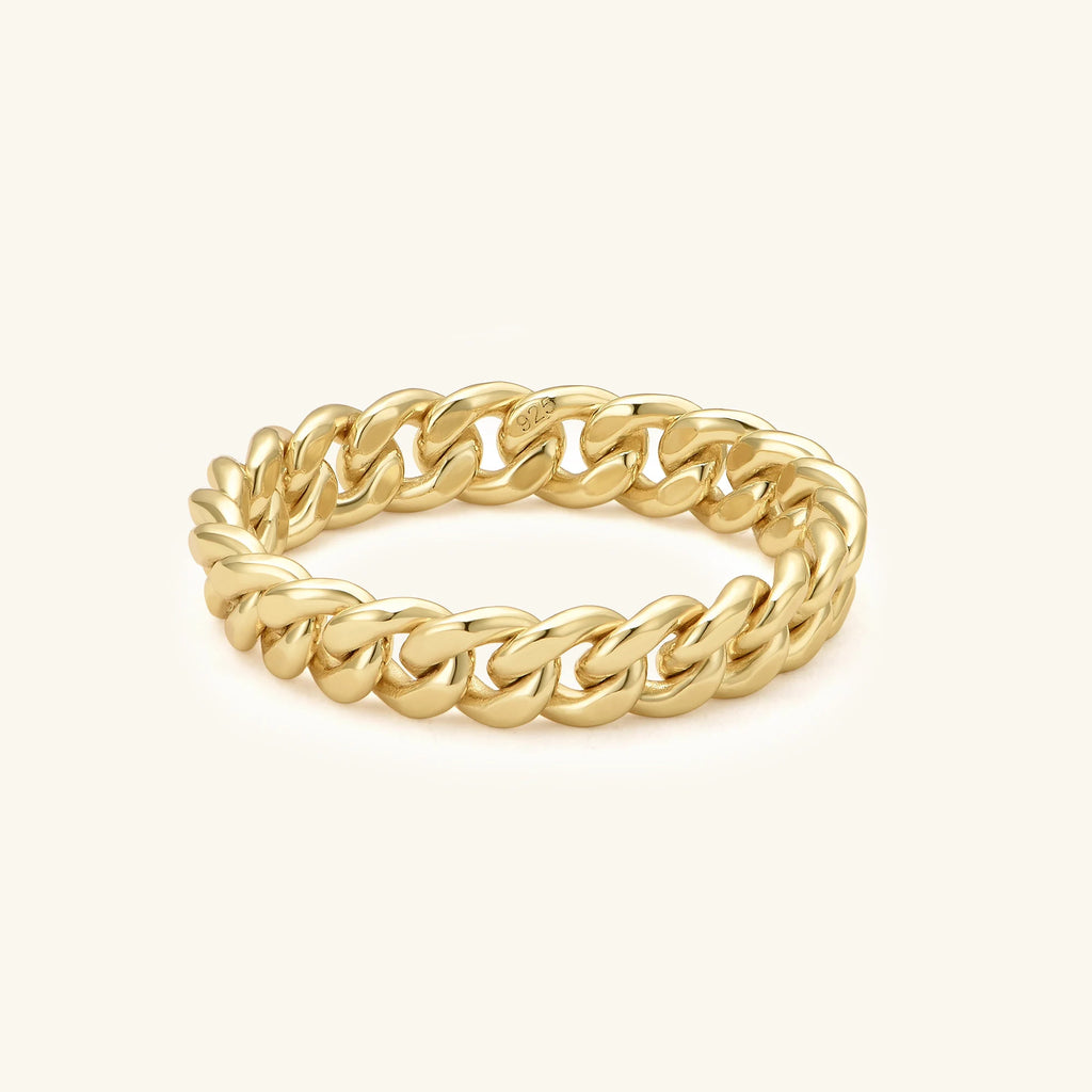 18K Gold Curb Chain Stacking Ring - Thick Chain Statement Ring