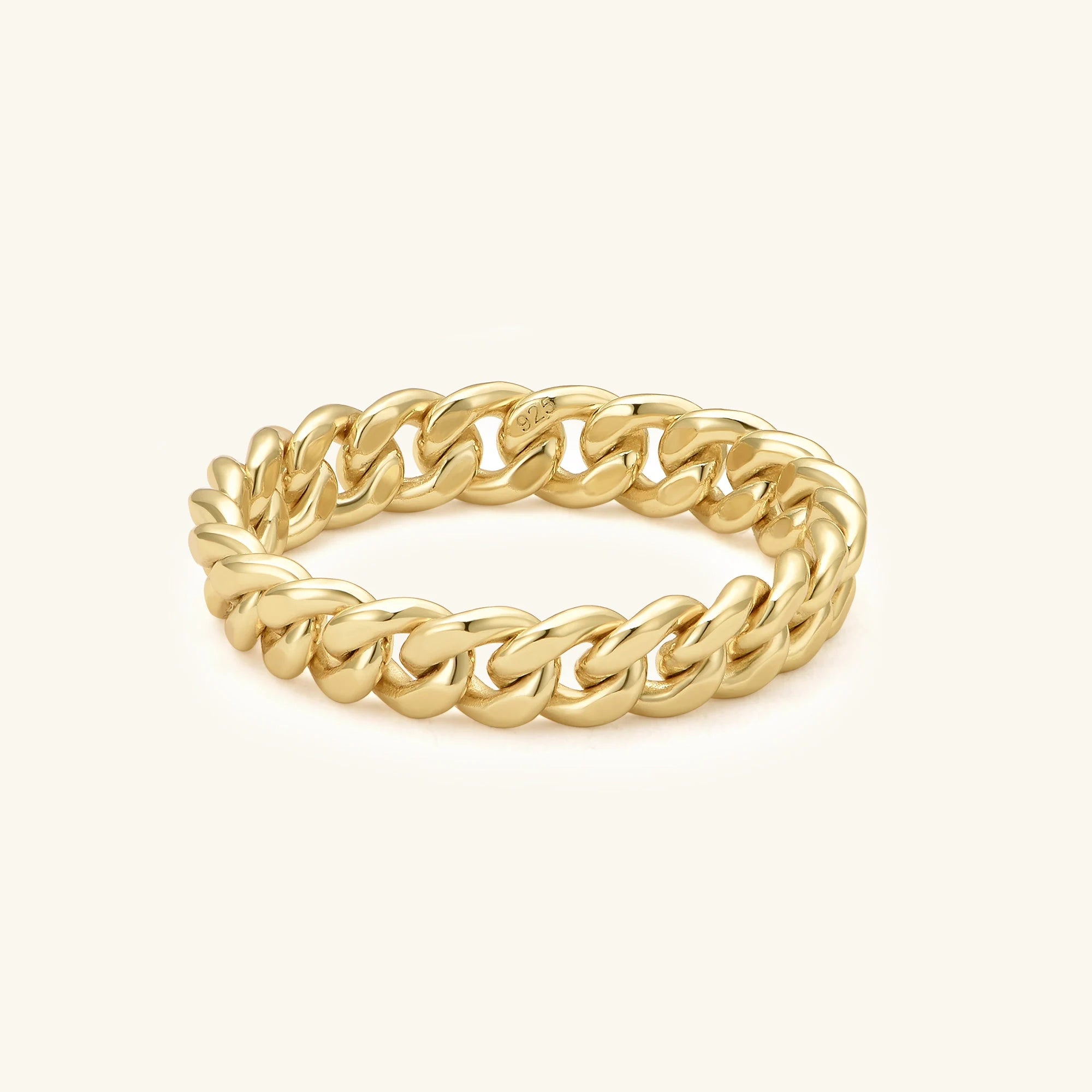 18K Gold Curb Chain Stacking Ring - Thick Chain Statement Ring