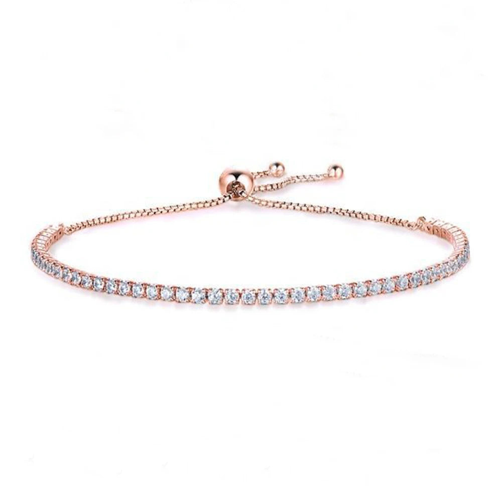 2mm Round Moissanite Tennis Bracelet for Women, D Color Lab-Created Diamond, 925 Sterling Silver with 18K White Gold Plating, Adjustable Chain