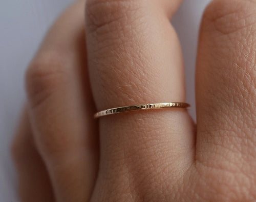 14K Gold Filled Hammered Stacker Ring - Handmade Textured Minimalist Design for Her