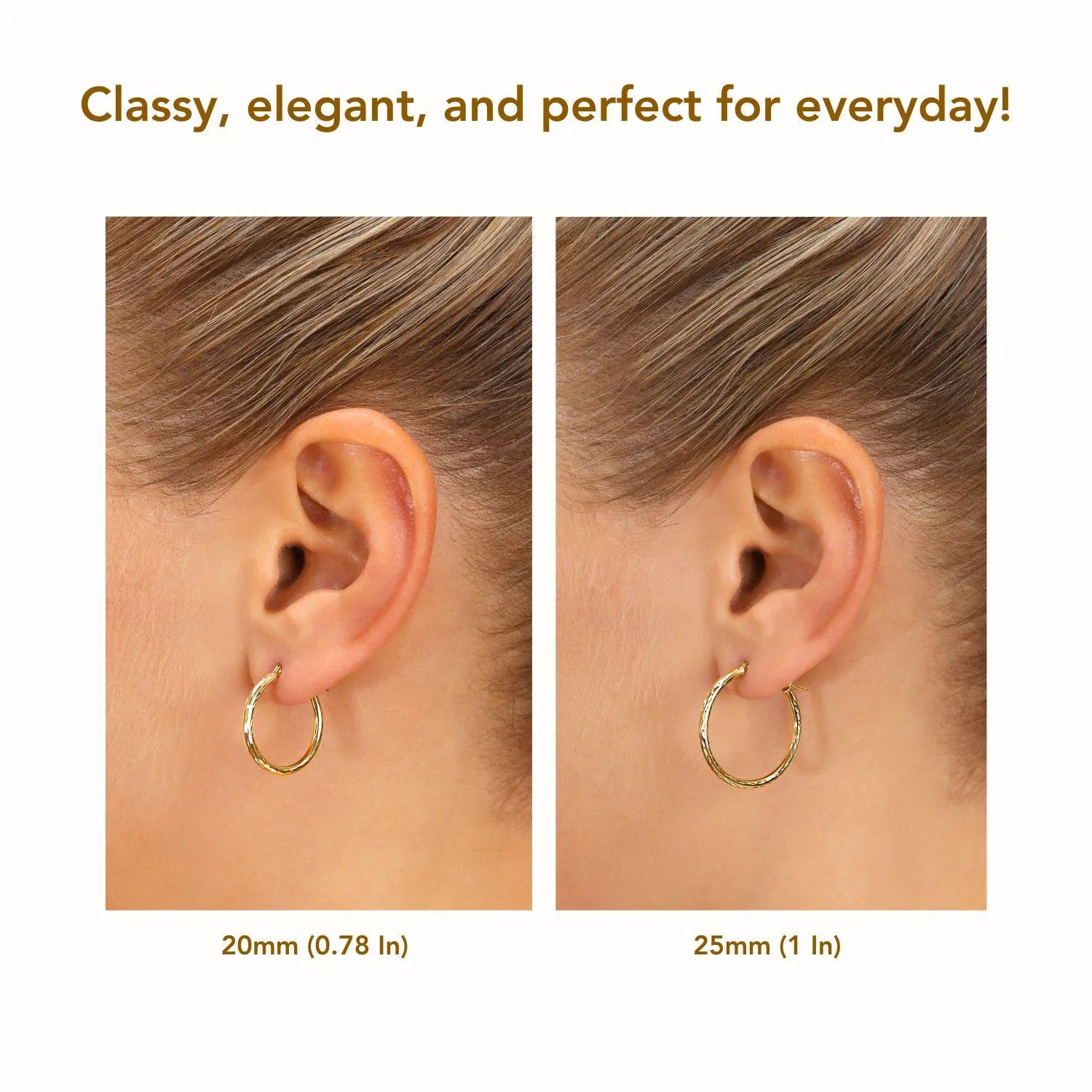 10K Yellow Gold round Diamond-Cut Hoop Earrings, Hand Engraved All around Hoops