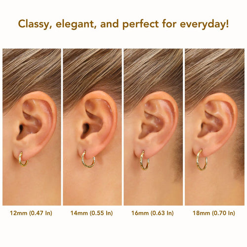 10K Yellow Gold round Diamond-Cut Hoop Earrings, Hand Engraved All around Hoops