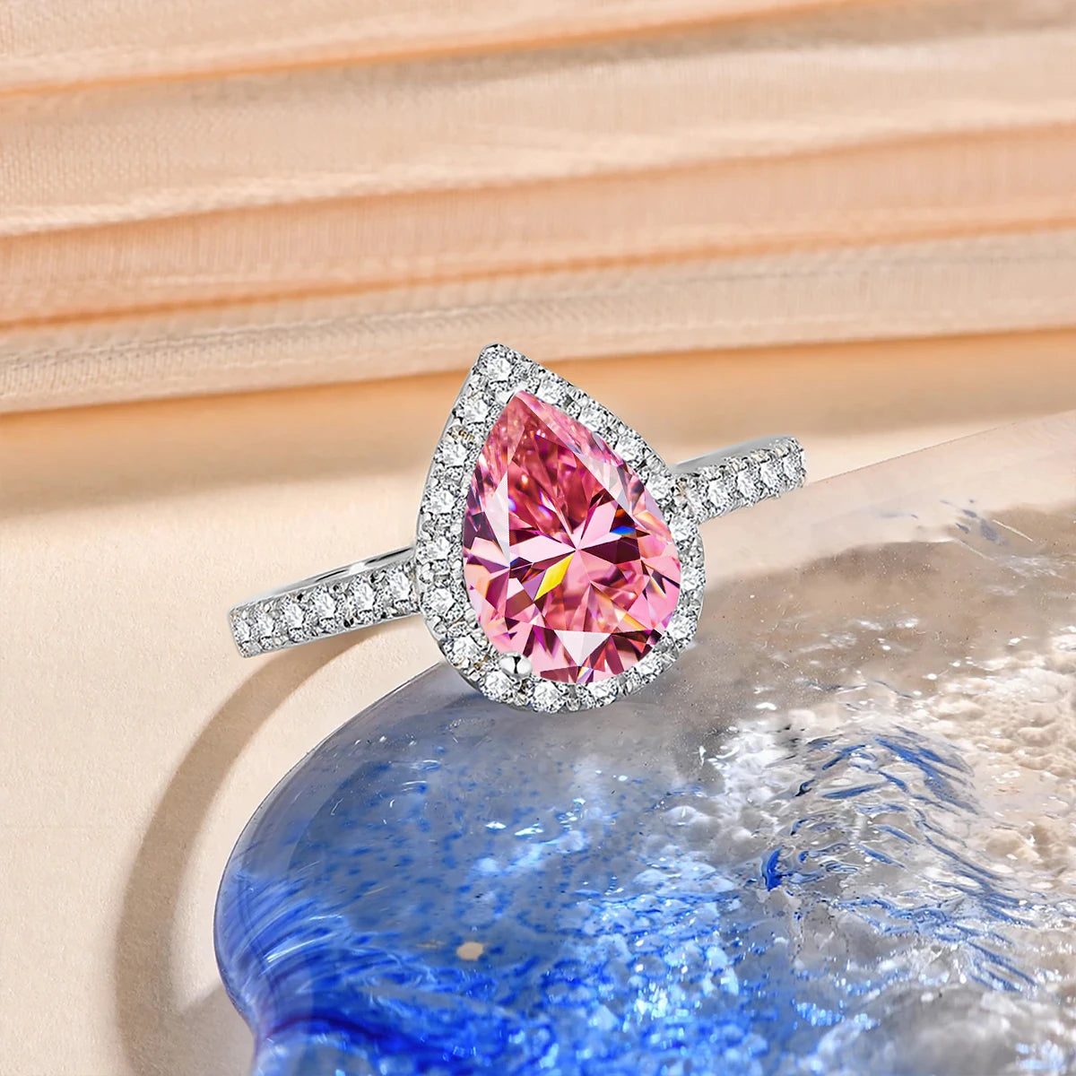 2-Carat Pink Moissanite Pear-Shaped Ring
