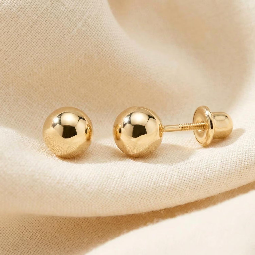 14K Yellow Gold Polished Round Ball Stud Earrings