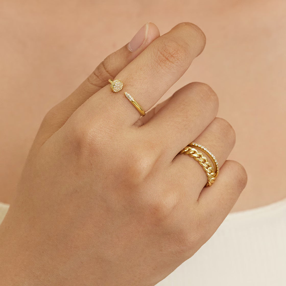 18K Gold Curb Chain Stacking Ring - Thick Chain Statement Ring